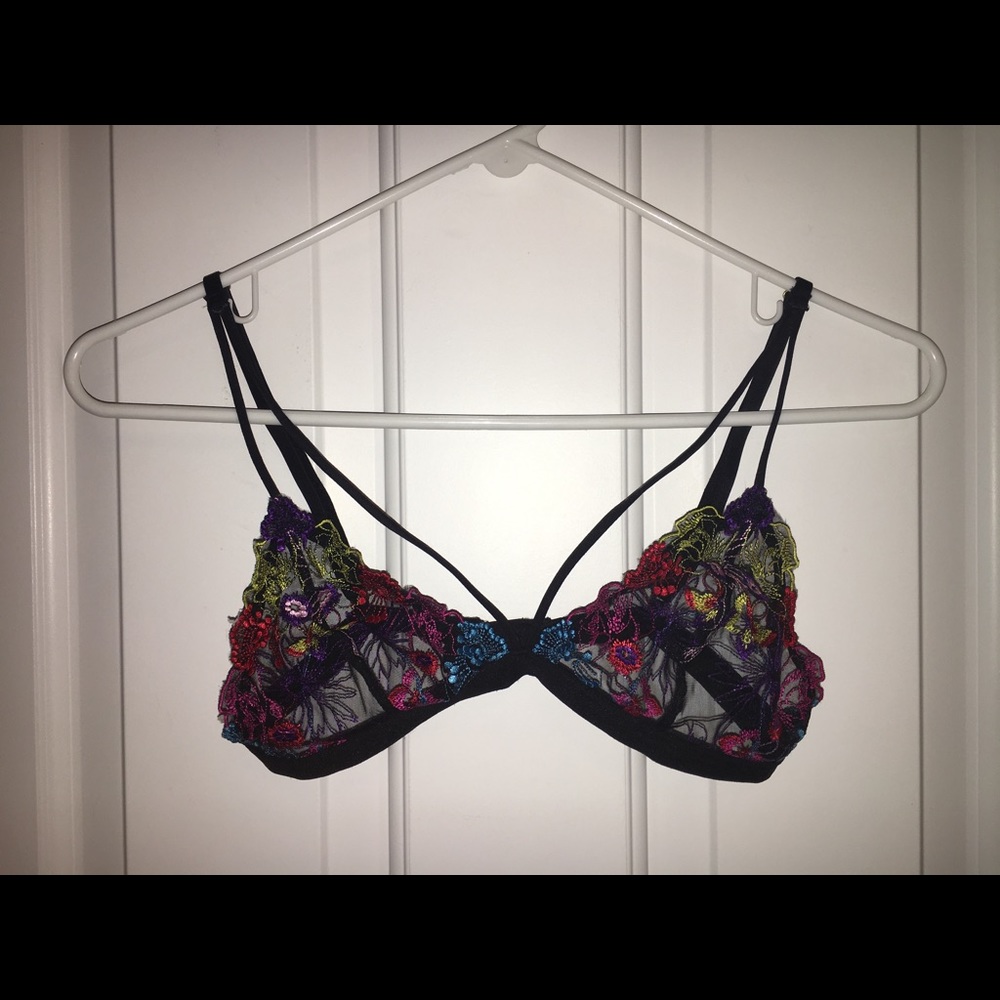 Urban Outfitters Floral Multi Color Mesh Bralette